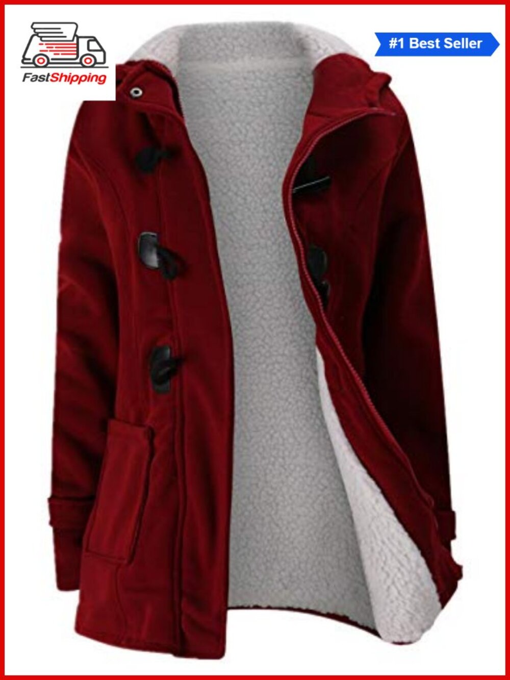 🎅 Horn Button Fleece Thicken Hooded Winter Warm Coat Jacket